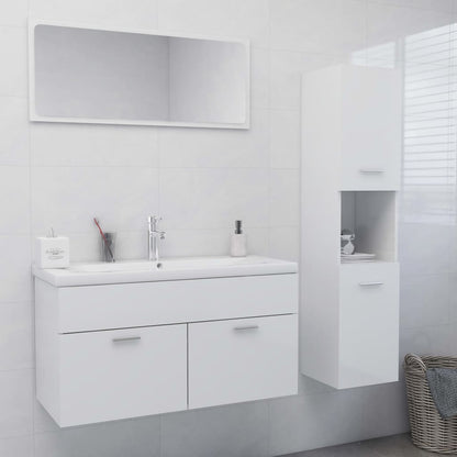 Bathroom Furniture Set High Gloss White Engineered Wood