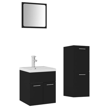 Bathroom Furniture Set Black Engineered Wood