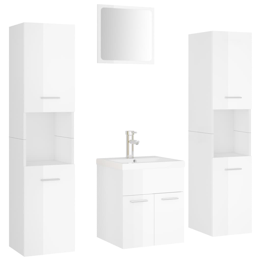 Bathroom Furniture Set High Gloss White Engineered Wood