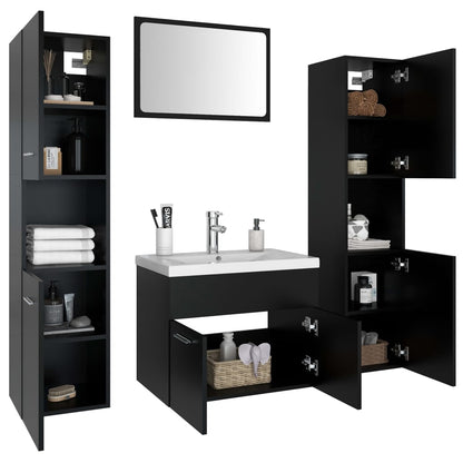 Bathroom Furniture Set Black Engineered Wood