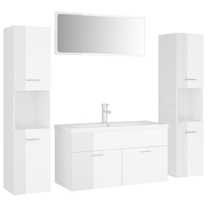 Bathroom Furniture Set High Gloss White Engineered Wood