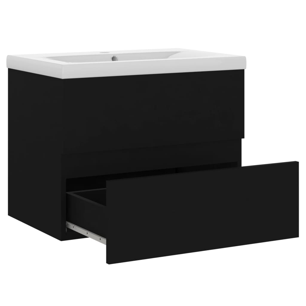 Sink Cabinet with Built-in Basin Black Engineered Wood - Bend