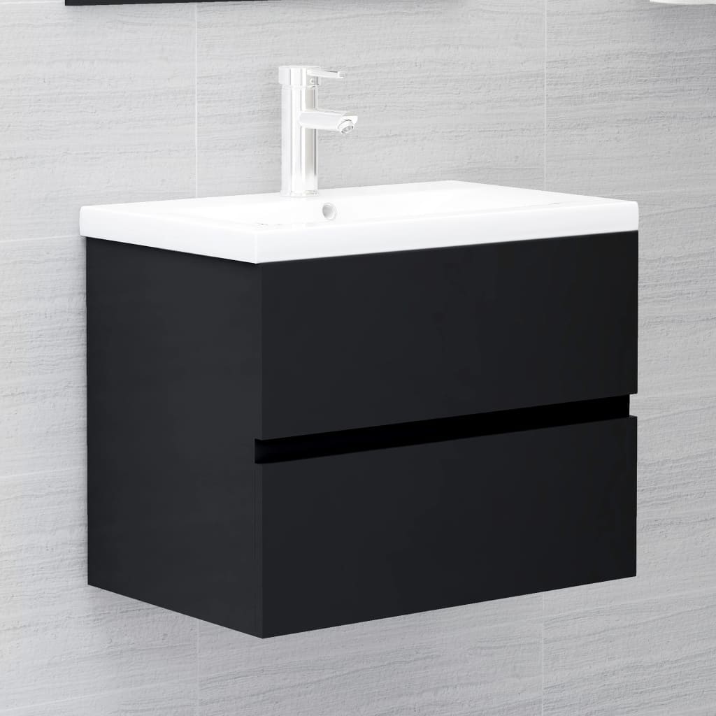 Sink Cabinet with Built-in Basin Black Engineered Wood - Bend