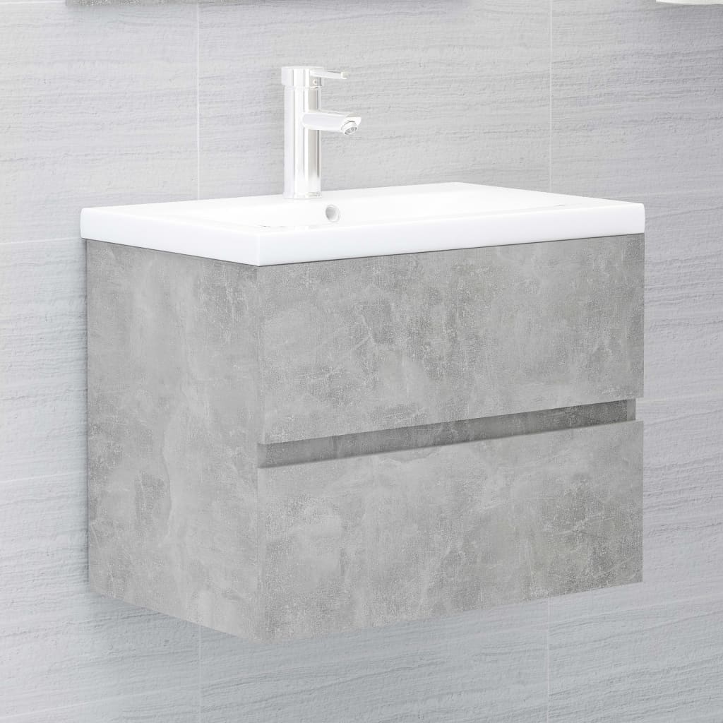 Sink Cabinet with Built-in Basin Concrete Grey Engineered Wood - Bend