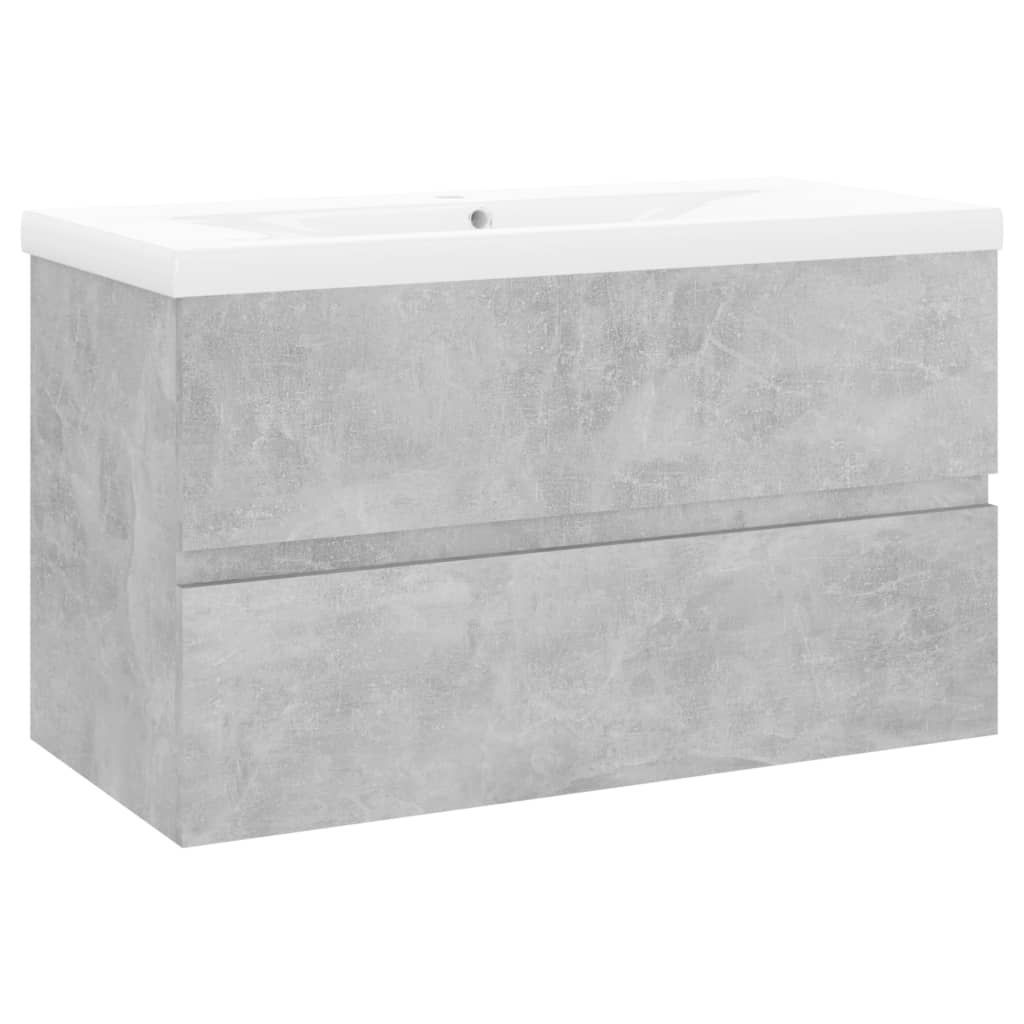 Sink Cabinet with Built-in Basin Concrete Grey Engineered Wood - Bend