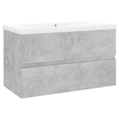 Sink Cabinet with Built-in Basin Concrete Grey Engineered Wood - Bend