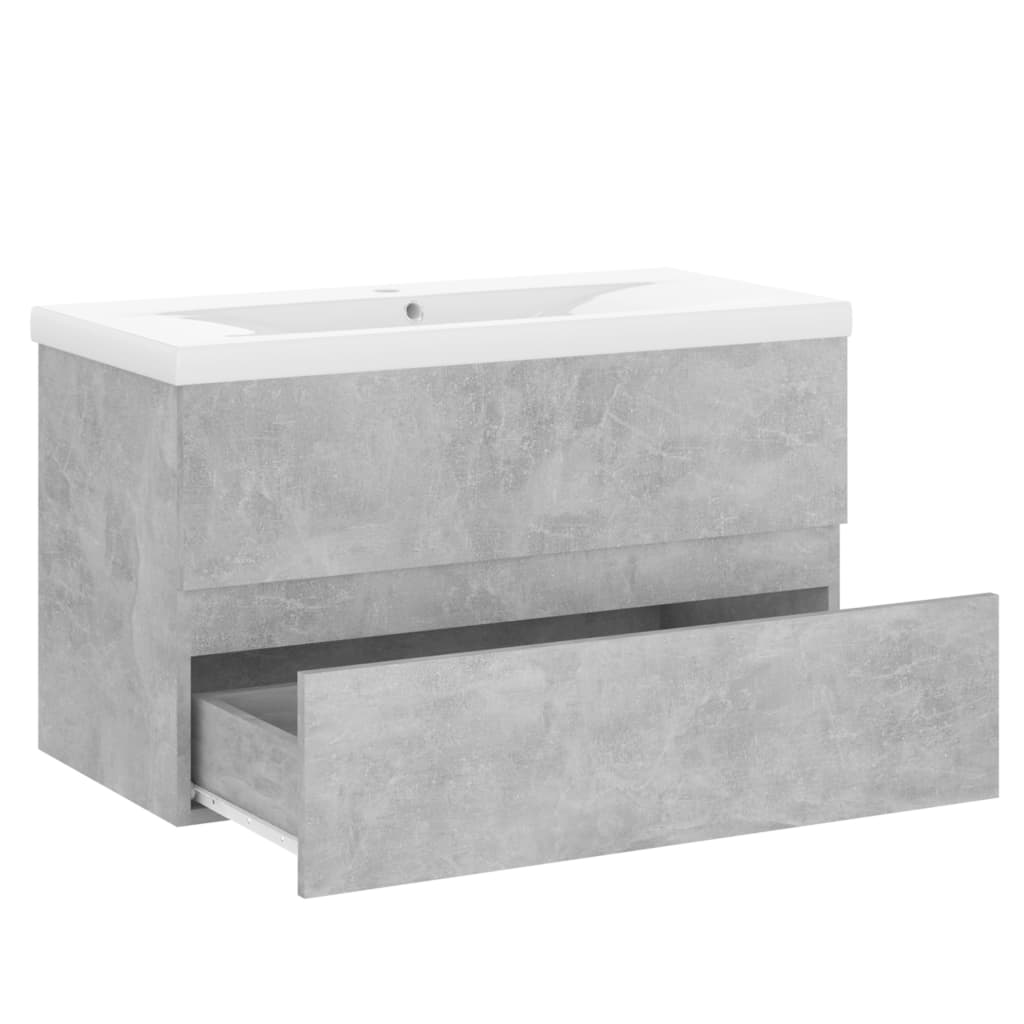 Sink Cabinet with Built-in Basin Concrete Grey Engineered Wood - Bend