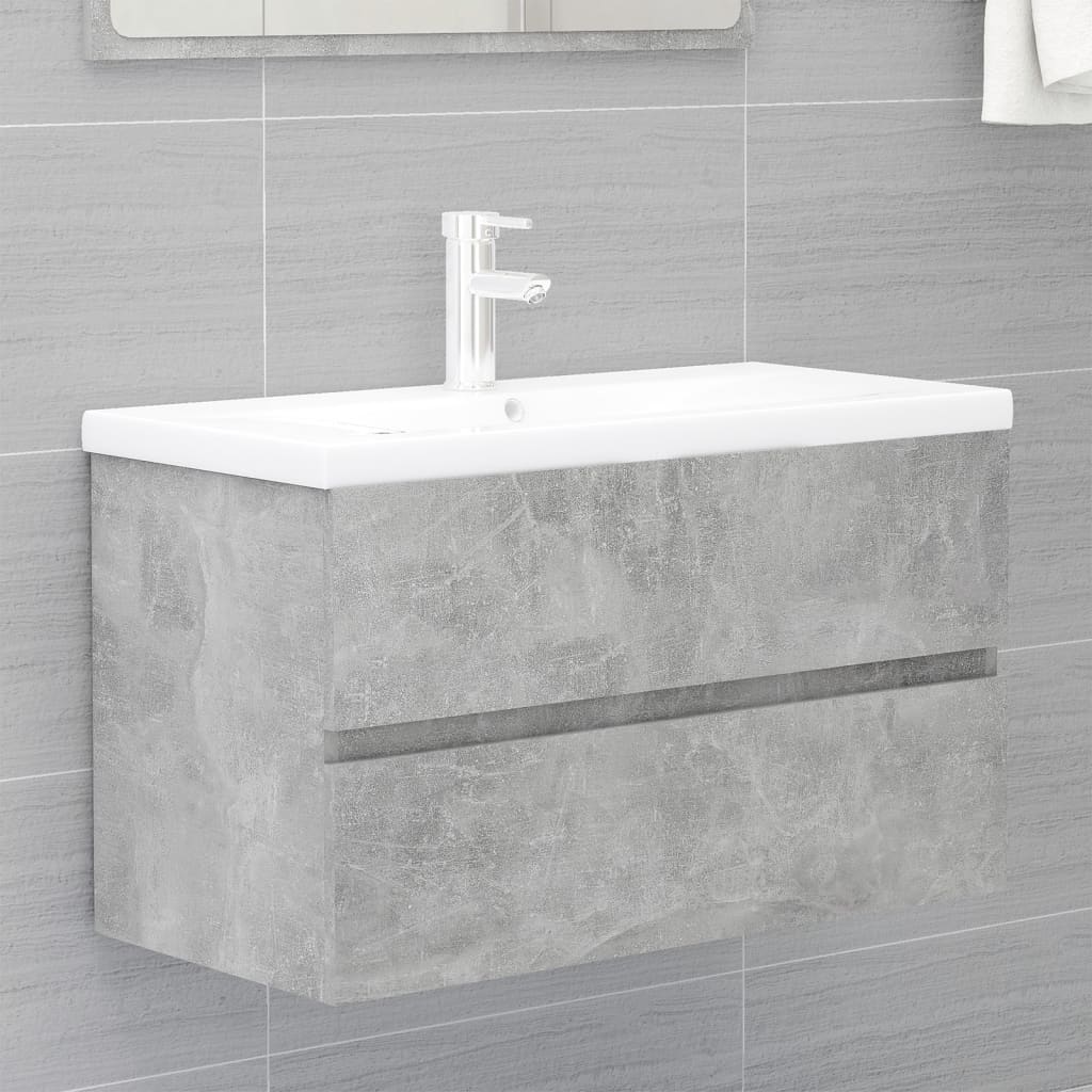 Sink Cabinet with Built-in Basin Concrete Grey Engineered Wood - Bend