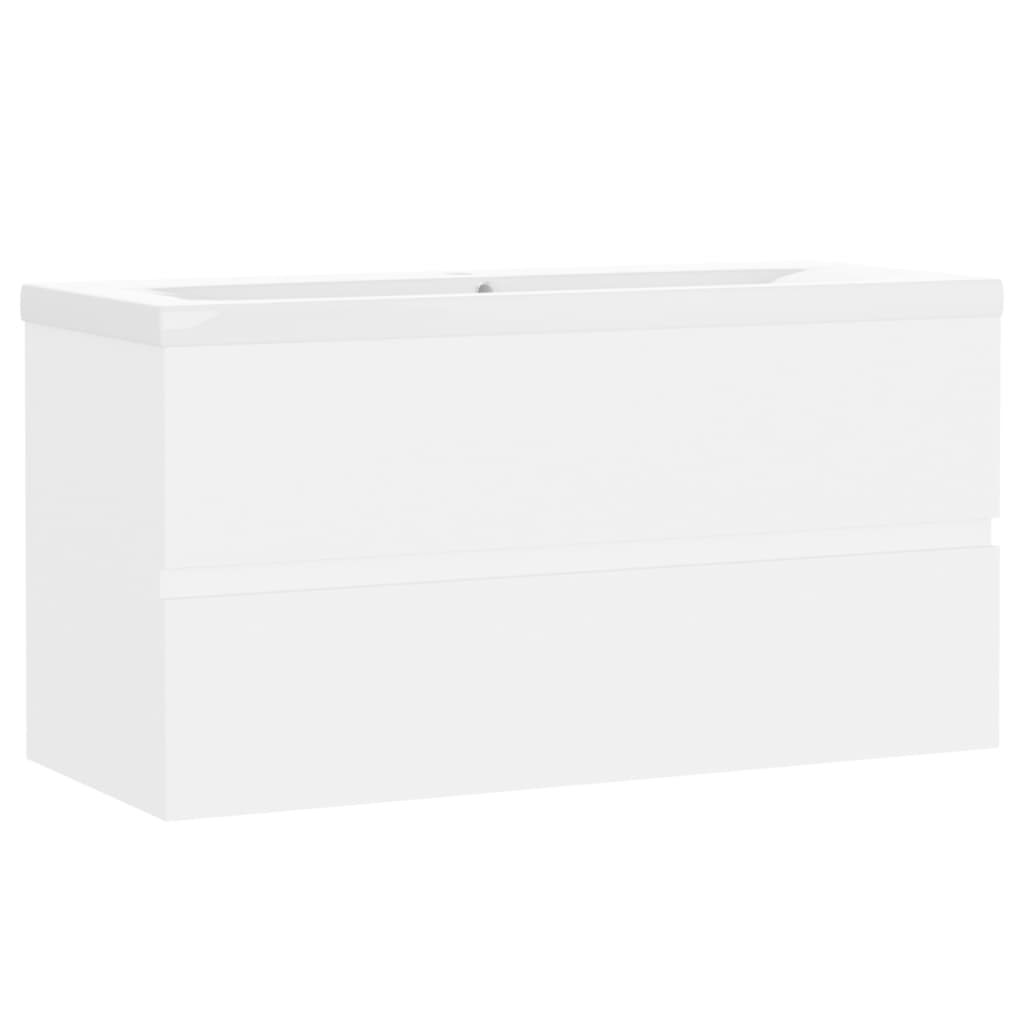 Sink Cabinet with Built-in Basin White Engineered Wood