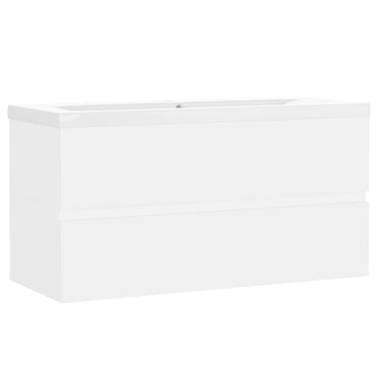 Sink Cabinet with Built-in Basin White Engineered Wood