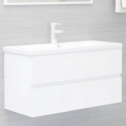 Sink Cabinet with Built-in Basin White Engineered Wood