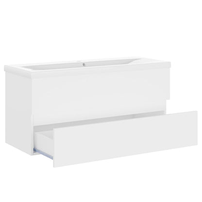 Sink Cabinet with Built-in Basin White Engineered Wood