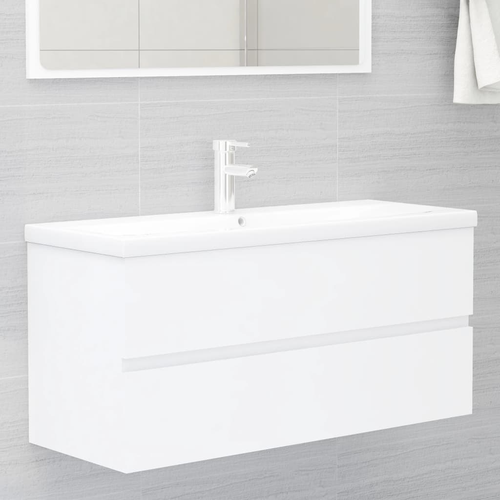 Sink Cabinet with Built-in Basin White Engineered Wood