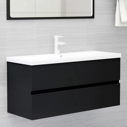 Sink Cabinet with Built-in Basin Black Engineered Wood