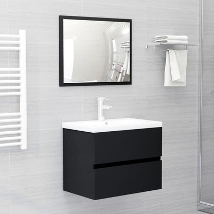 Bathroom Furniture Set Black Engineered Wood