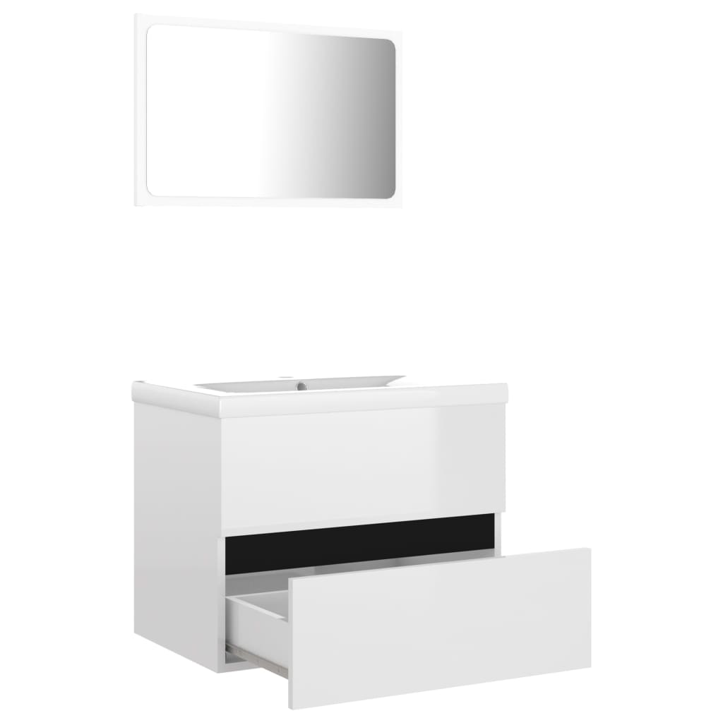 Bathroom Furniture Set High Gloss White Engineered Wood