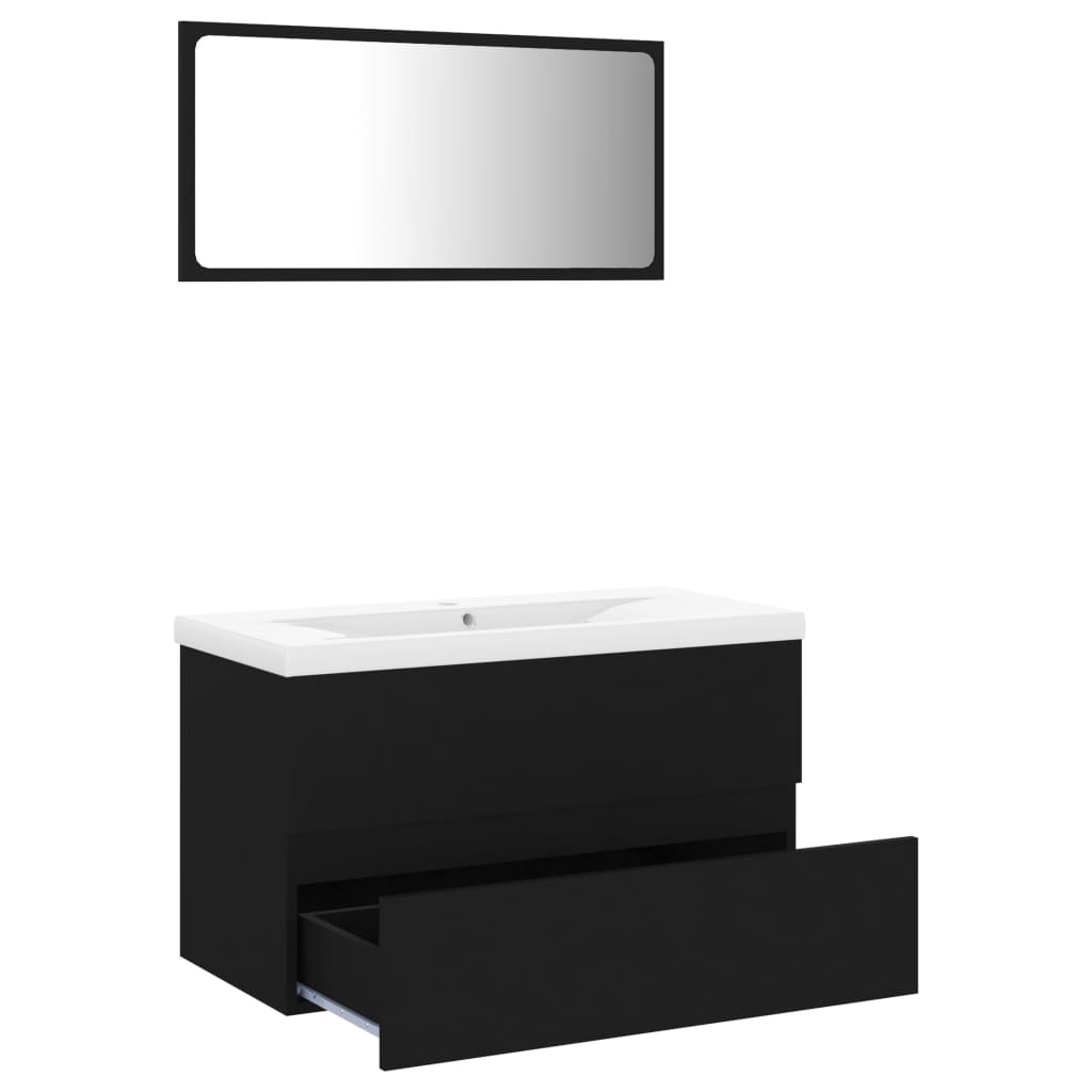 Bathroom Furniture Set Black Engineered Wood