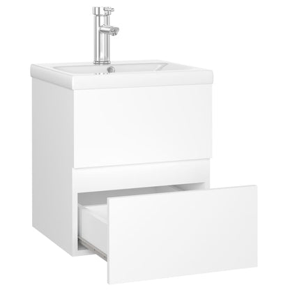 Sink Cabinet with Built-in Basin White Engineered Wood