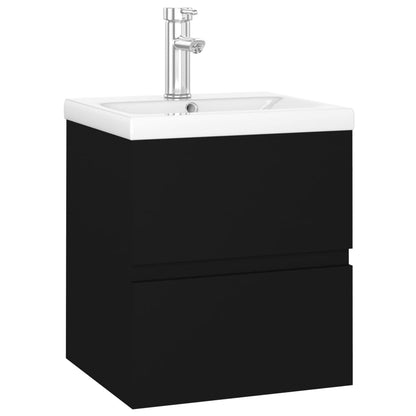 Sink Cabinet with Built-in Basin Black Engineered Wood - Bend