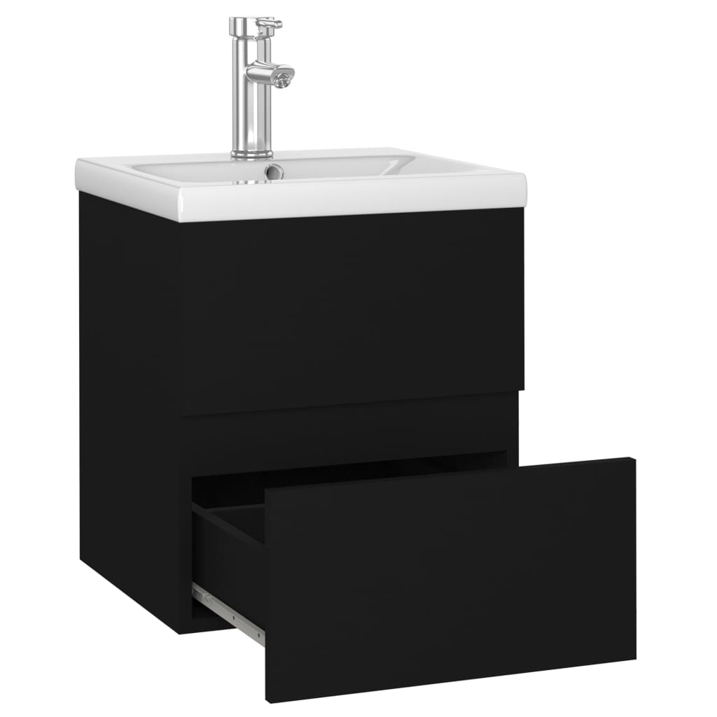 Sink Cabinet with Built-in Basin Black Engineered Wood - Bend