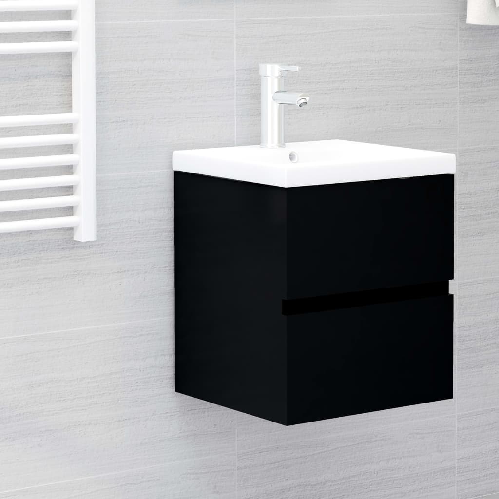 Sink Cabinet with Built-in Basin Black Engineered Wood - Bend