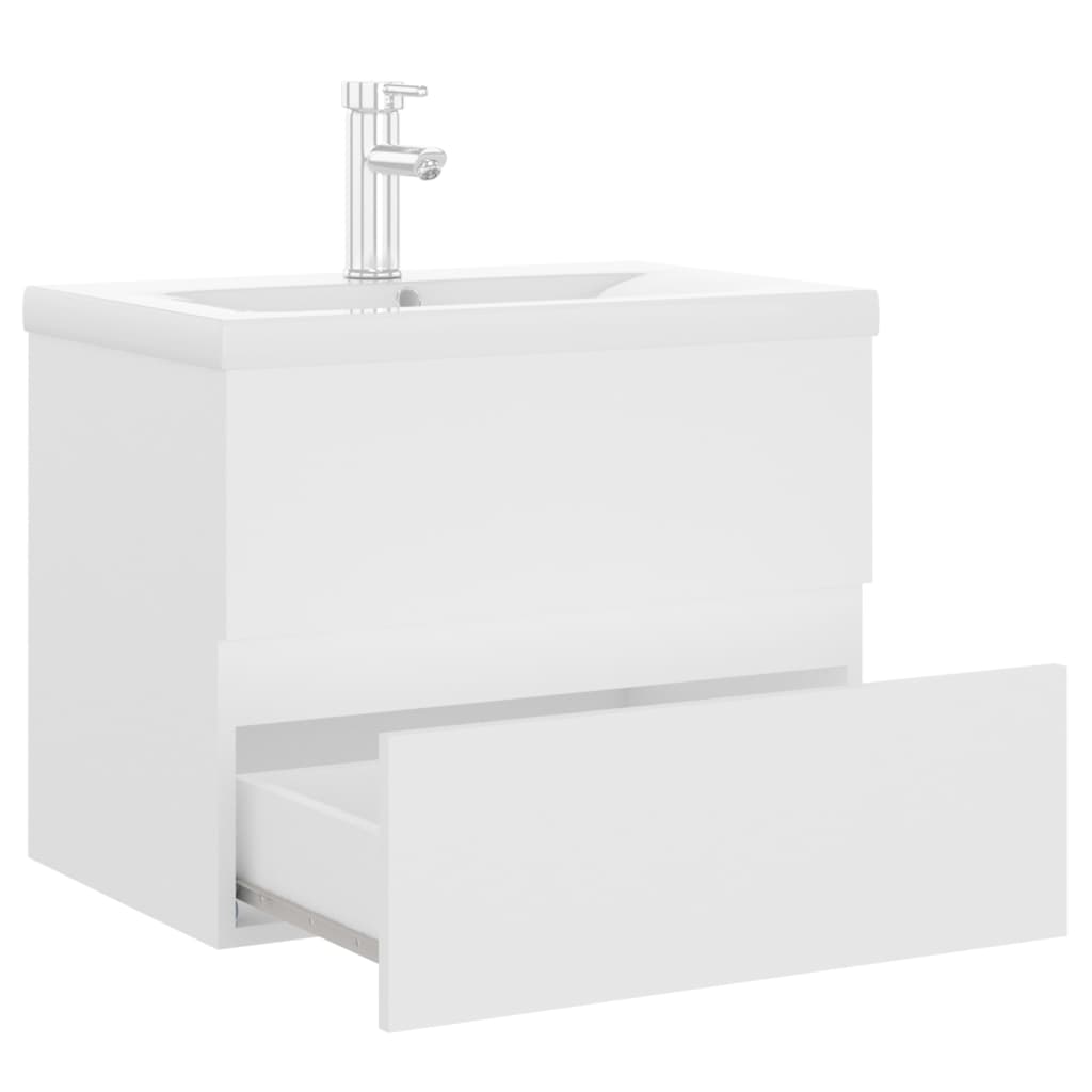 Sink Cabinet with Built-in Basin White Engineered Wood - Bend