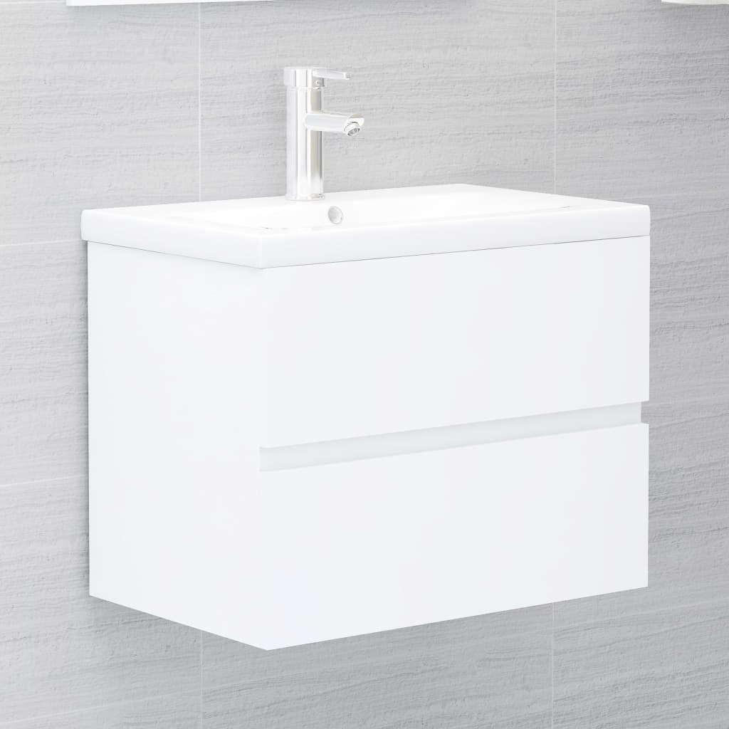 Sink Cabinet with Built-in Basin White Engineered Wood - Bend