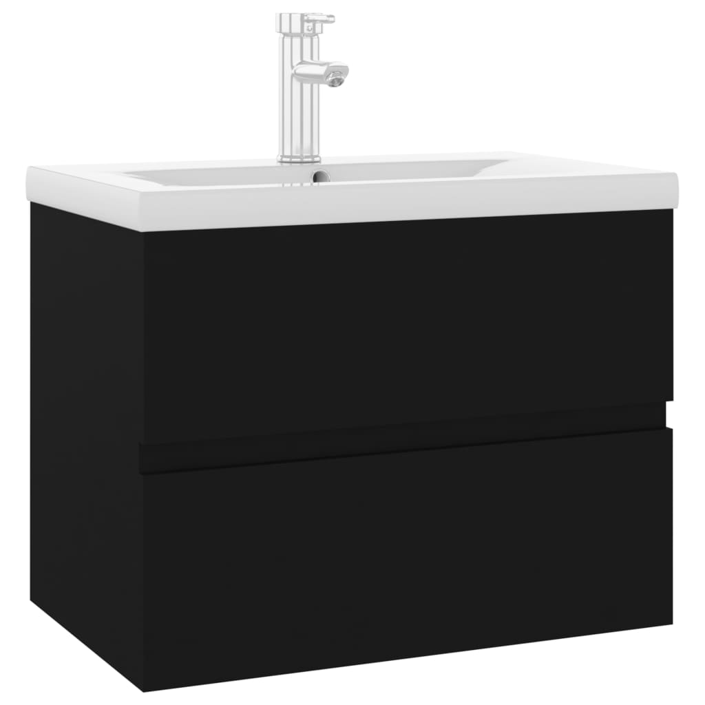 Sink Cabinet with Built-in Basin Black Engineered Wood - Bend