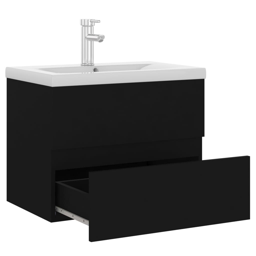 Sink Cabinet with Built-in Basin Black Engineered Wood - Bend