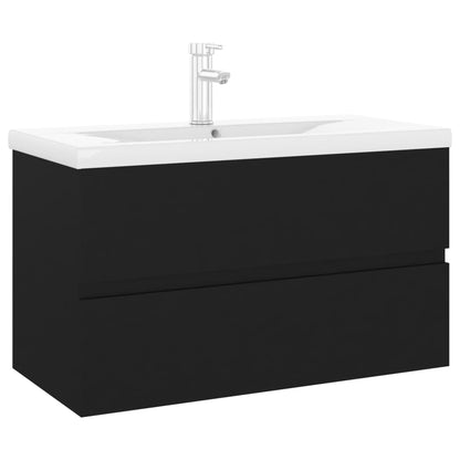 Sink Cabinet with Built-in Basin Black Engineered Wood - Bend