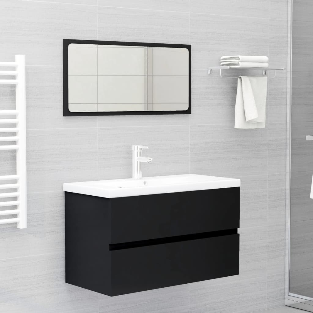 Sink Cabinet with Built-in Basin Black Engineered Wood - Bend