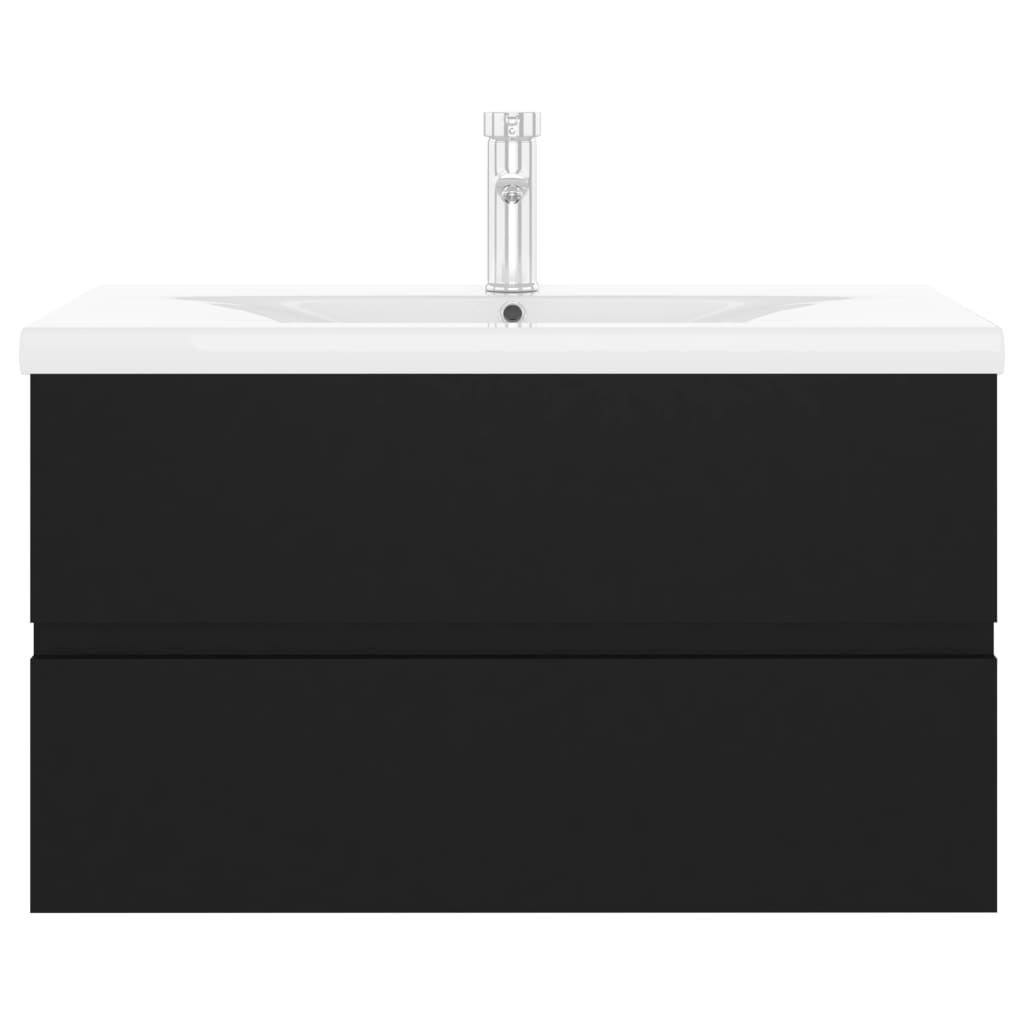 Sink Cabinet with Built-in Basin Black Engineered Wood - Bend