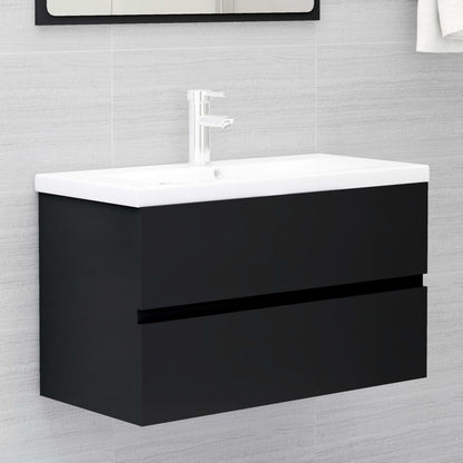 Sink Cabinet with Built-in Basin Black Engineered Wood - Bend