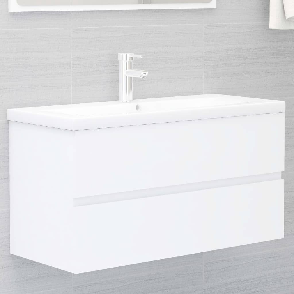 Sink Cabinet with Built-in Basin White Engineered Wood