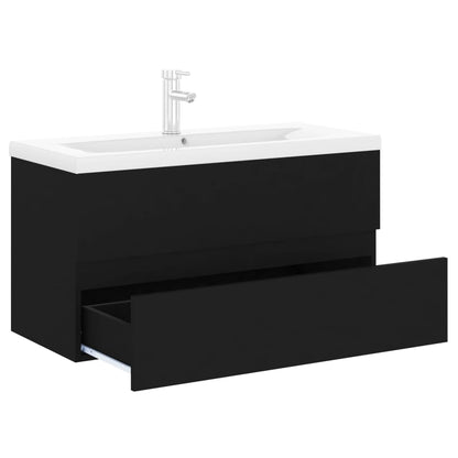 Sink Cabinet with Built-in Basin Black Engineered Wood