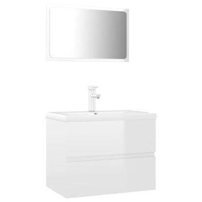 Bathroom Furniture Set High Gloss White Engineered Wood