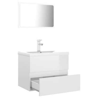 Bathroom Furniture Set High Gloss White Engineered Wood