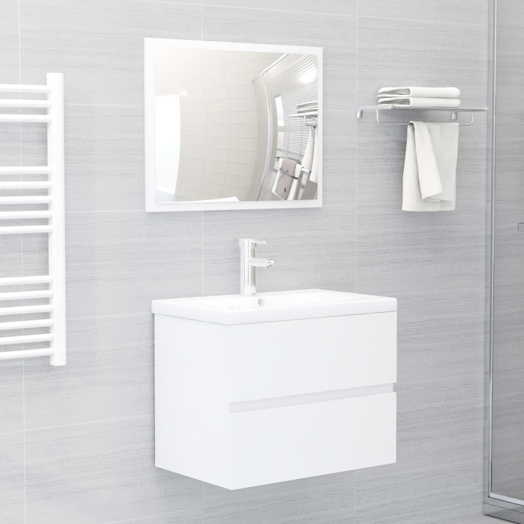 Bathroom Furniture Set High Gloss White Engineered Wood