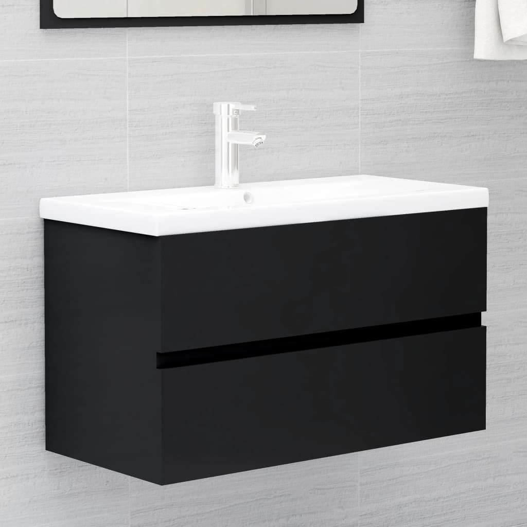 Bathroom Furniture Set Black Engineered Wood