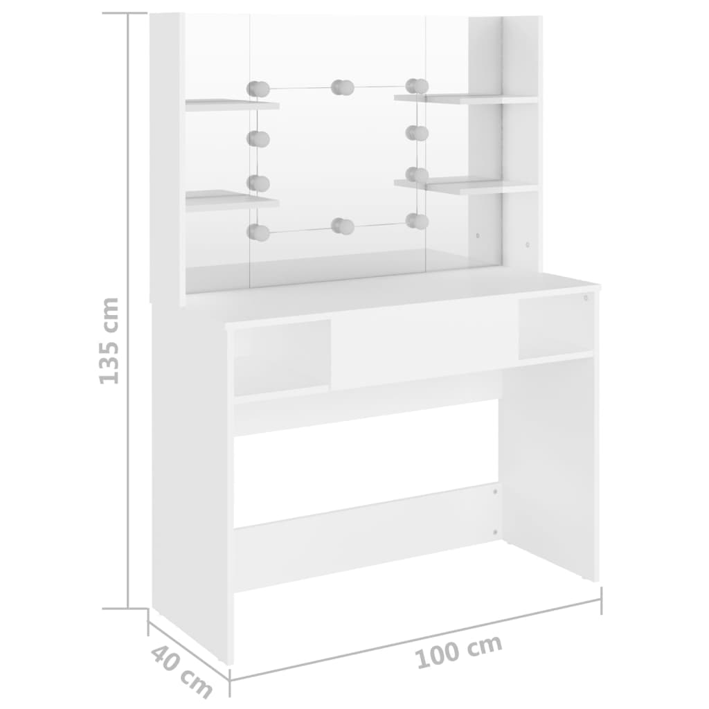 Makeup Table with LED Lights 100x40x135 cm MDF White