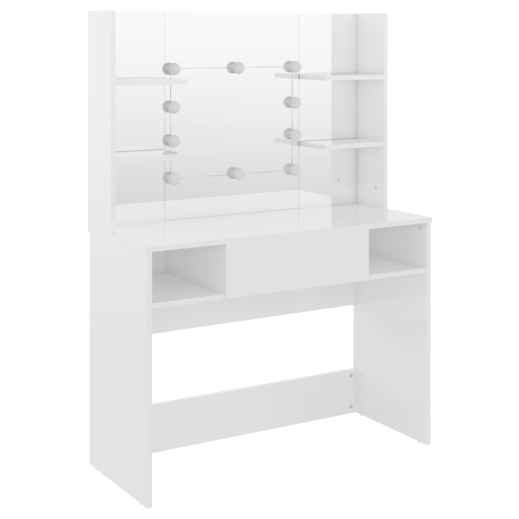 Makeup Table with LED Lights 100x40x135 cm MDF Shining White - Bend