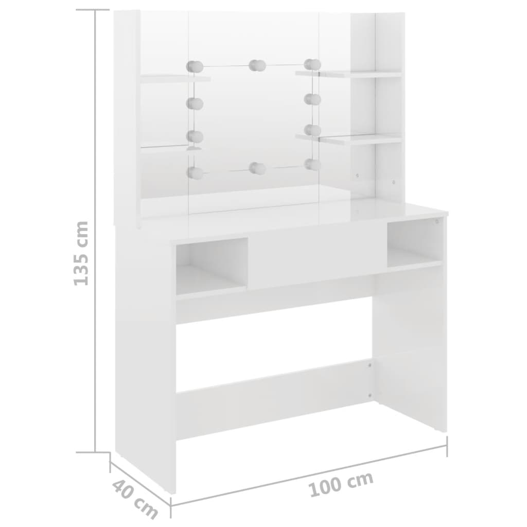 Makeup Table with LED Lights 100x40x135 cm MDF Shining White - Bend