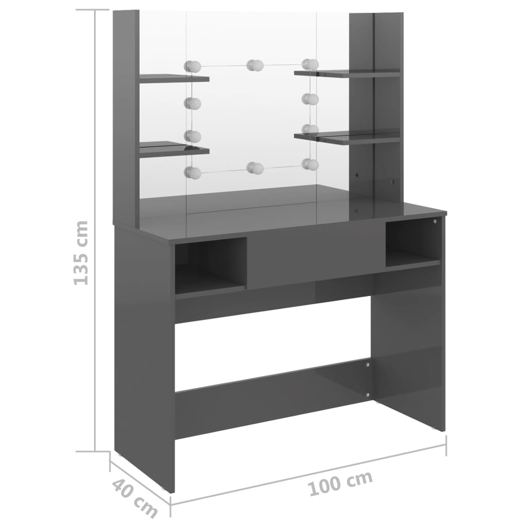 Makeup Table with LED Lights 100x40x135 cm MDF Shining Grey - Bend