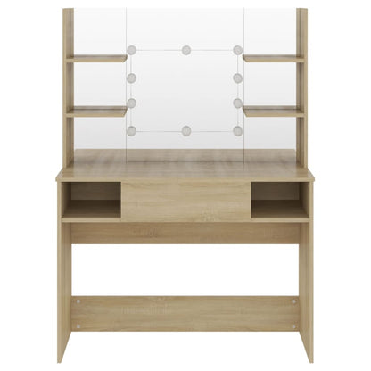 Makeup Table with LED Lights 100x40x135 cm MDF Oak - Bend