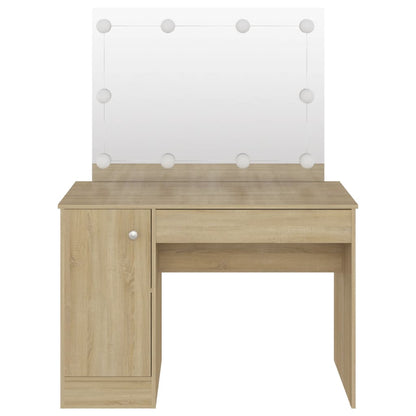 Makeup Table with LED Lights 110x55x145 cm MDF Oak - Bend