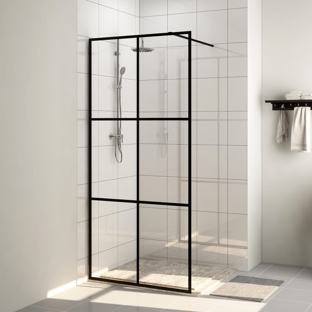 Walk-in Shower Wall with Clear ESG Glass 100x195 cm Black