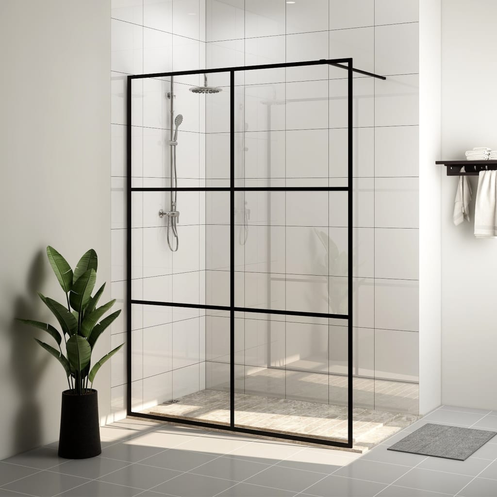 Walk-in Shower Wall with Clear ESG Glass 140x195 cm Black