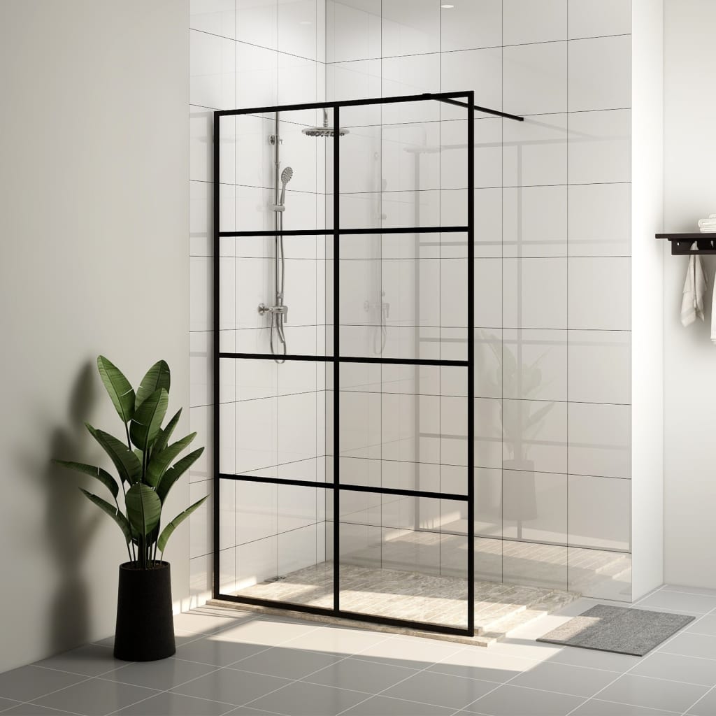 Walk-in Shower Wall with Clear ESG Glass 115x195 cm Black - Bend