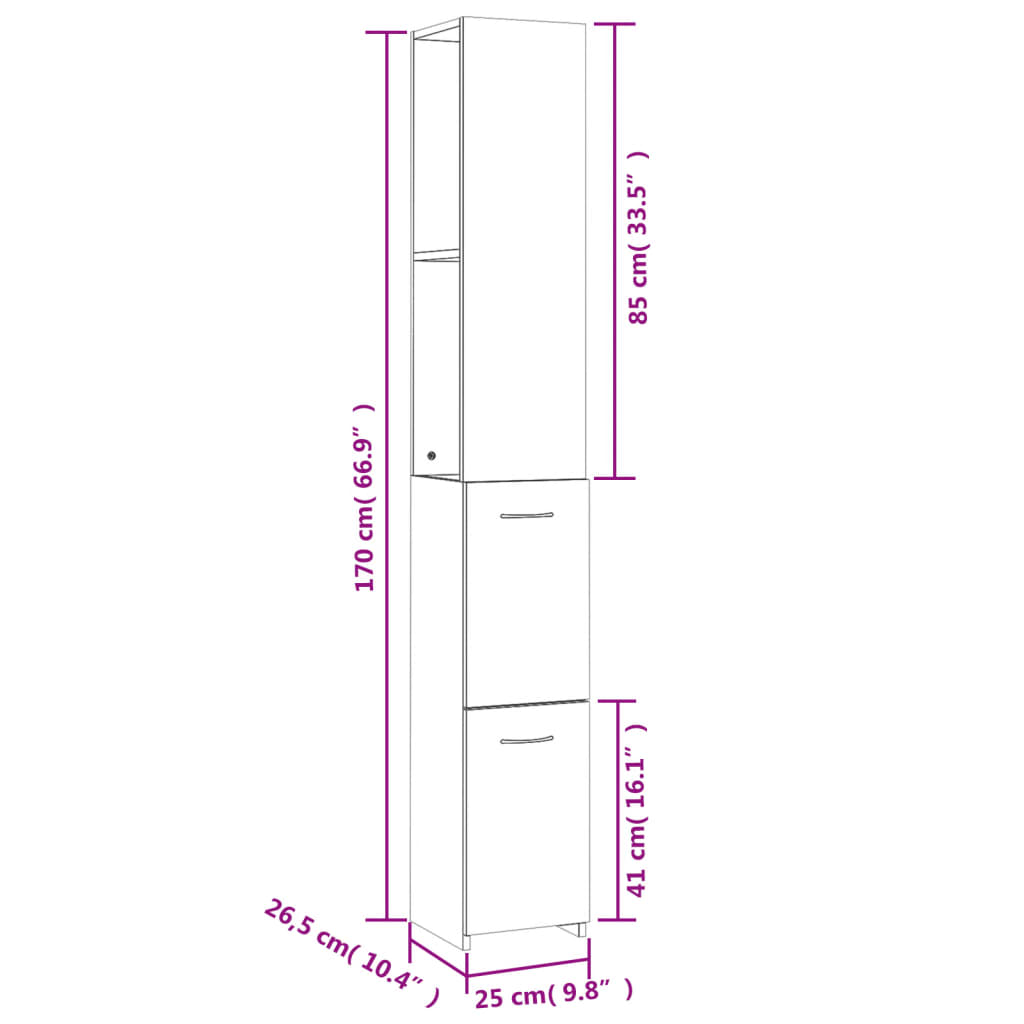 Bathroom Cabinet Black 25x26.5x170 cm Engineered Wood