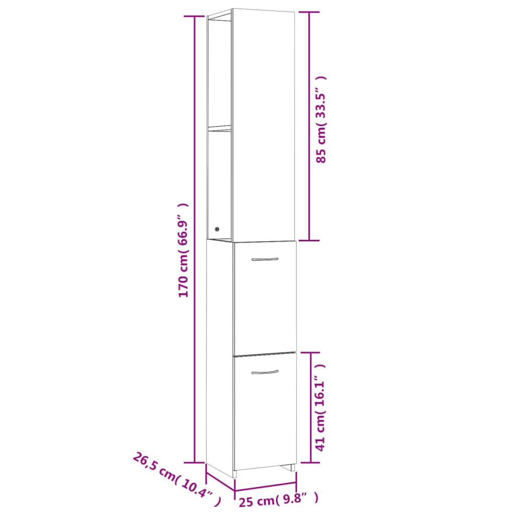 Bathroom Cabinet High Gloss White 25x26.5x170 cm Engineered Wood